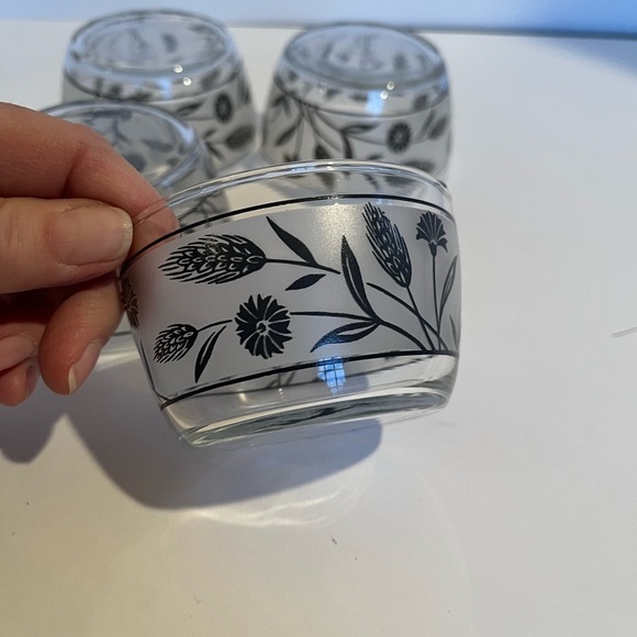Vintage Libby Frost Dessert/ Snack Bowls Glass Wildflower/ Wheat Set of 5 - Picture 6 of 7